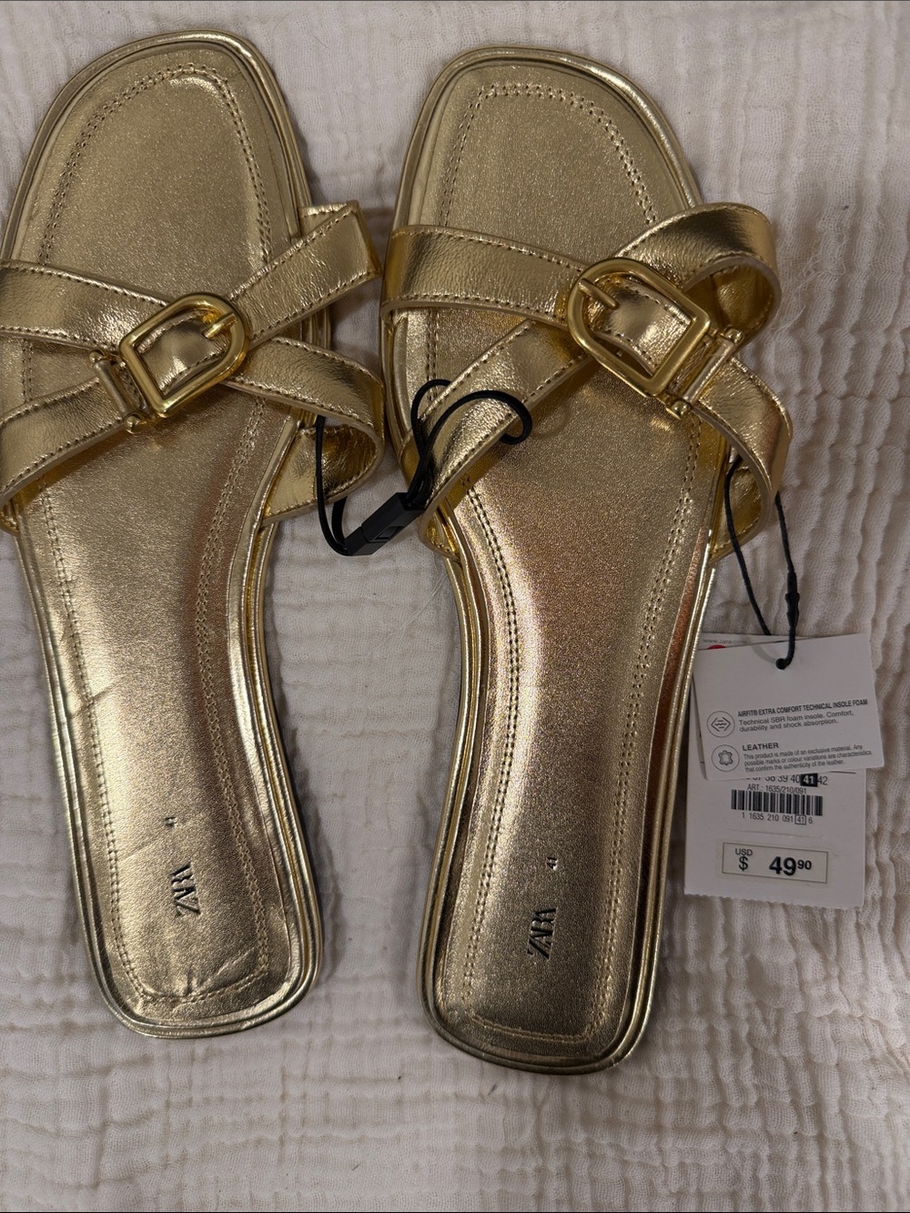ZARA Metallic Gold Buckle Slide Mules